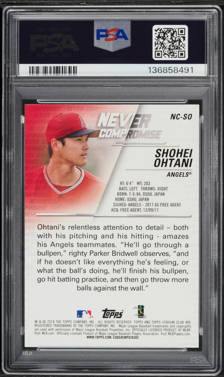 2018 Stadium Club Never Compromise Shohei Ohtani ROOKIE #NC-SO PSA 9 MINT