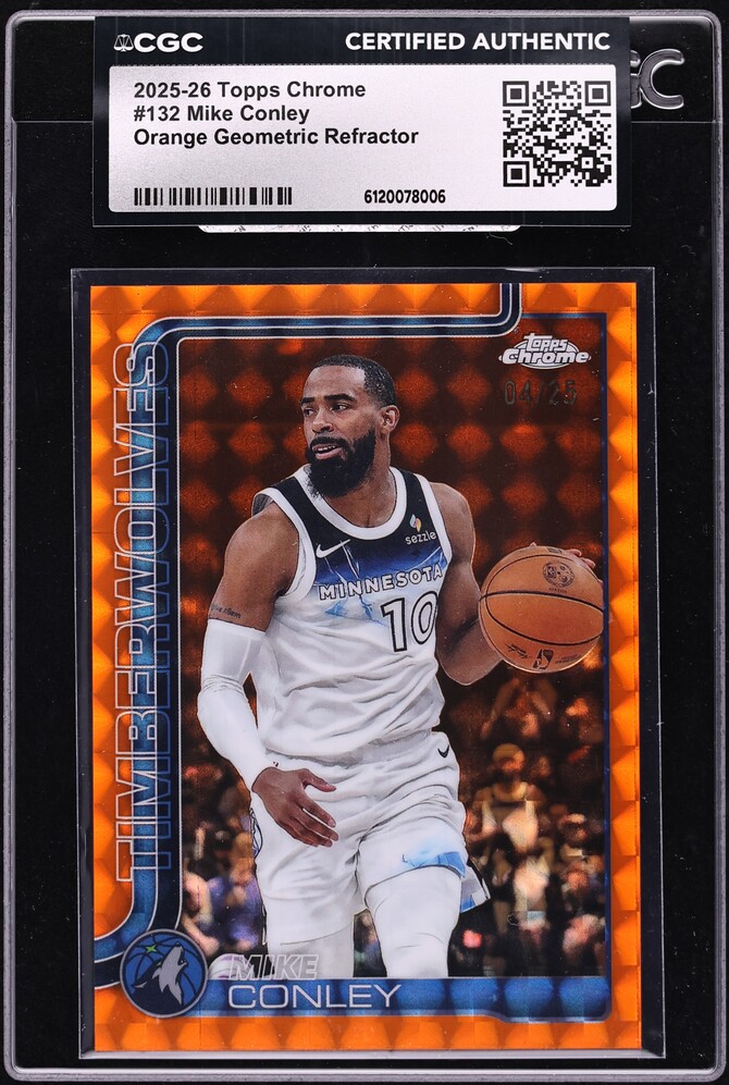 2025 Topps Chrome Orange Geometric Refractor Mike Conley /25 #132 CGC AUTH