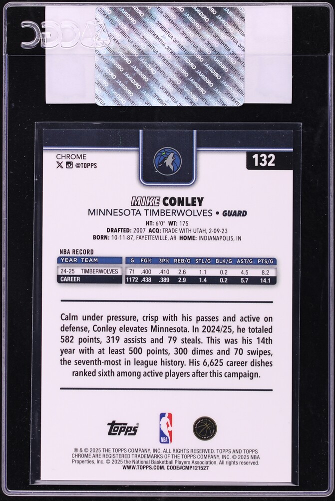 2025 Topps Chrome Orange Geometric Refractor Mike Conley /25 #132 CGC AUTH