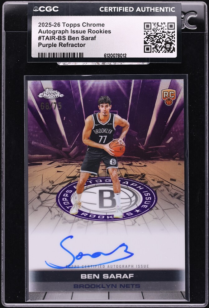 2025 Topps Chrome Issue Purple Refractor Ben Saraf ROOKIE AUTO /75 #TAIR-BS CGC AUTH