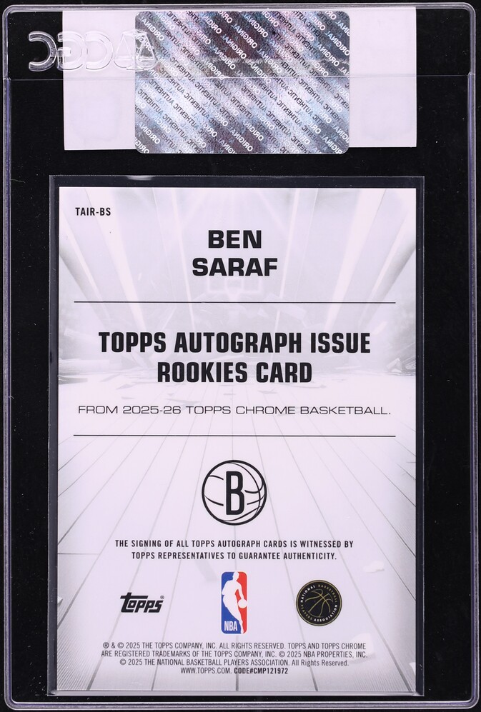 2025 Topps Chrome Issue Purple Refractor Ben Saraf ROOKIE AUTO /75 #TAIR-BS CGC AUTH