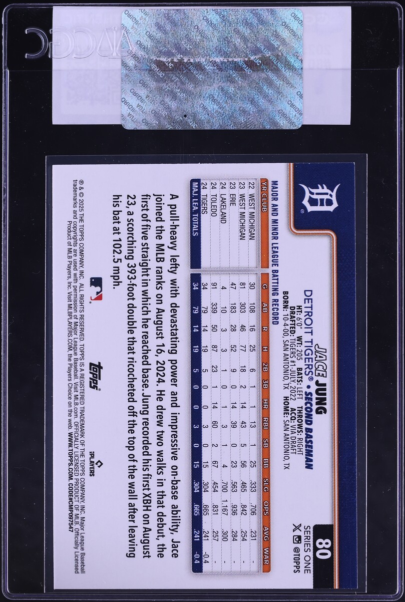 2025 Topps Jace Jung ROOKIE #80 CGC AUTH