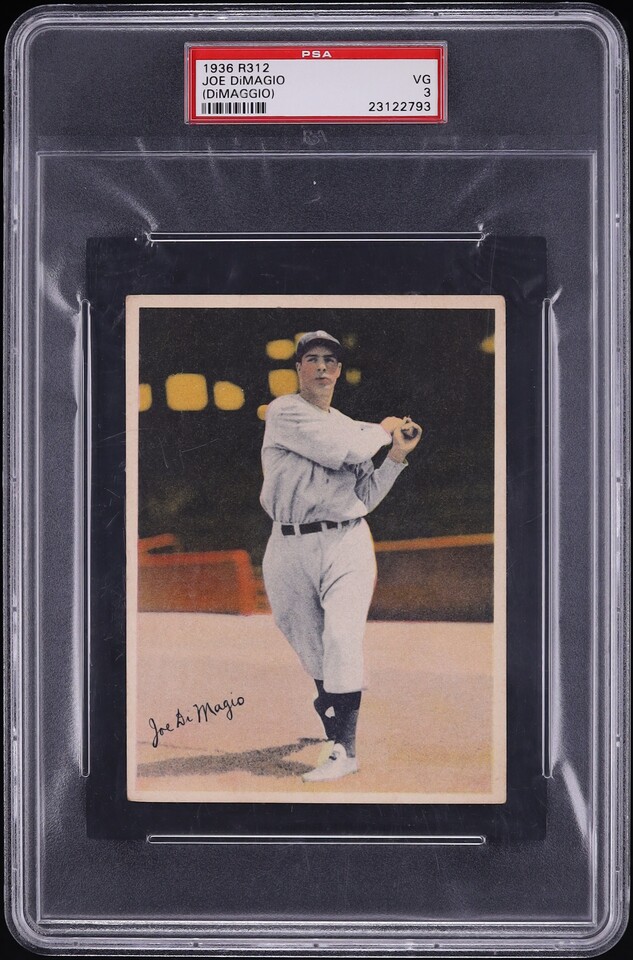 1936 R312 Color Premiums Joe DiMaggio ROOKIE PSA 3 VG