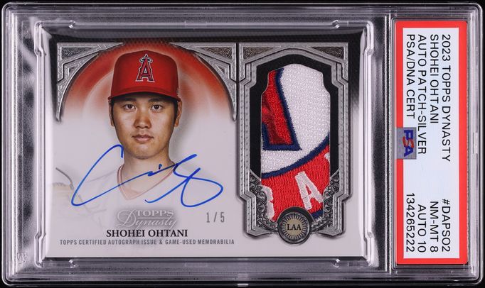 2023 Topps Dynasty Shohei Ohtani PATCH AUTO DNA 10 1/5 #DAP-SO2 PSA 8 NM-MT