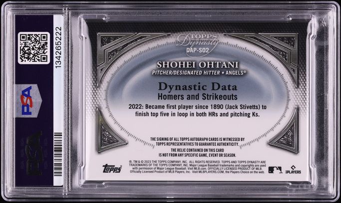 2023 Topps Dynasty Shohei Ohtani PATCH AUTO DNA 10 1/5 #DAP-SO2 PSA 8 NM-MT