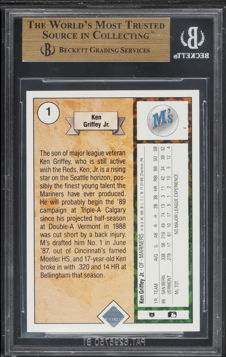 1989 Upper Deck Ken Griffey Jr. ROOKIE #1 BGS 10 PRISTINE