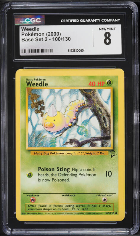 2000 Pokemon Base Set 2 Weedle #100 CGC 8 NM-MT