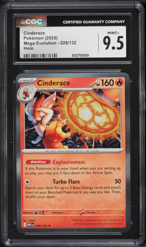 2025 Pokemon Mega Evolution Holo Cinderace #28 CGC 9.5 MINT+