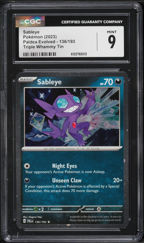 2023 Pokemon Scarlet & Violet Paldea Evolved Triple Whammy Tin Holo Sableye #136 CGC 9 MINT