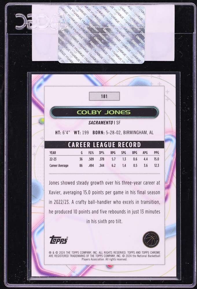 2023 Topps Cosmic Chrome Red Flare Refractor Colby Jones ROOKIE /5 #181 CGC AUTH