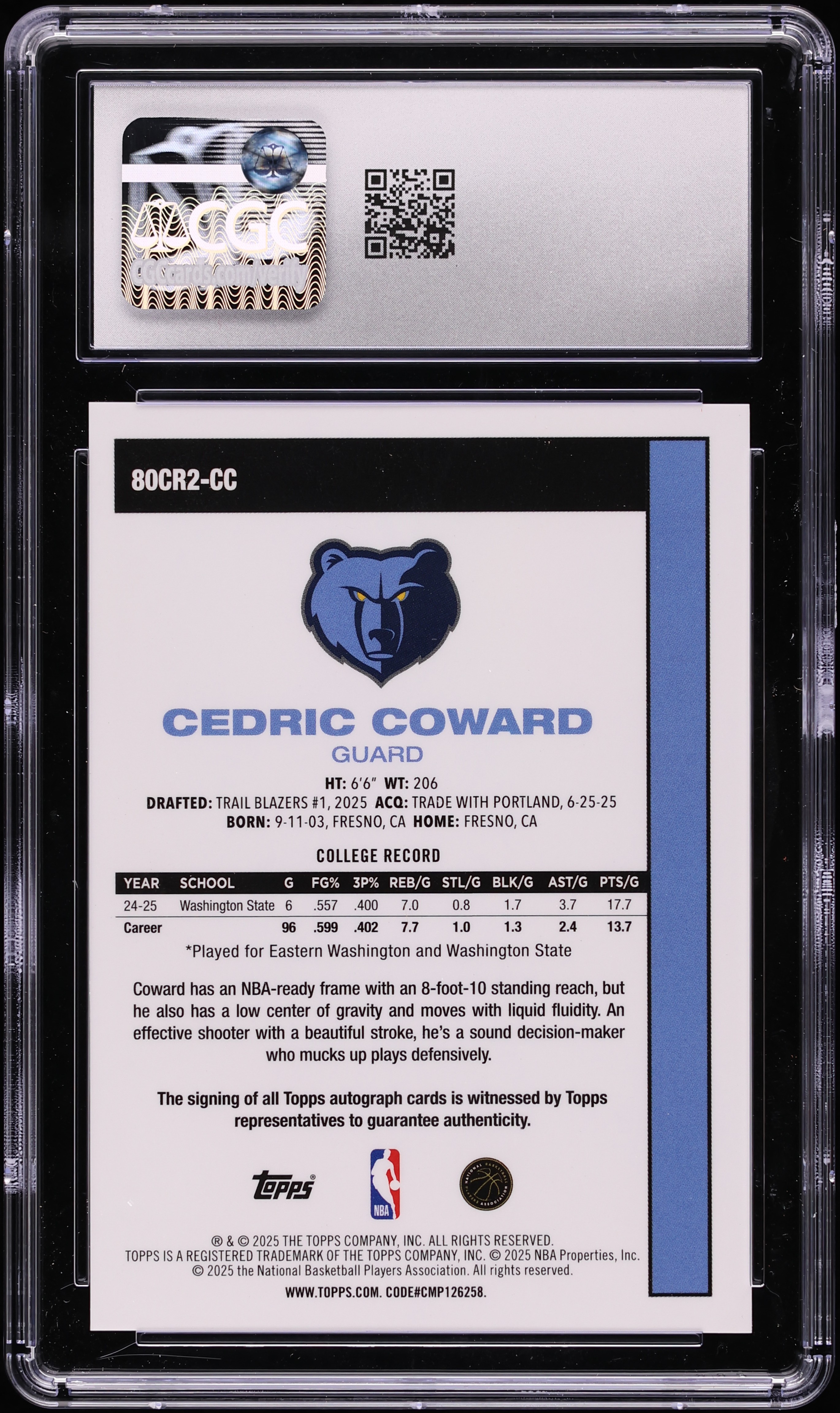2025 Topps '80 Silver Pack Orange Cedric Coward ROOKIE AUTO /25