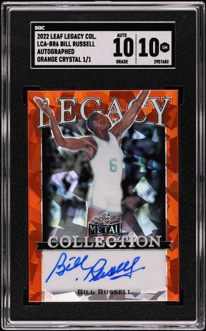 2022 Leaf Legacy Collection Orange Crystal Bill Russell AUTO 1/1 #LCA-BR6 SGC 10 GEM MINT