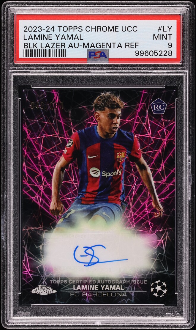 2023 Topps Chrome UCC Black Lazer Magenta Refractor Lamine Yamal ROOKIE AUTO /199 #LY PSA 9
