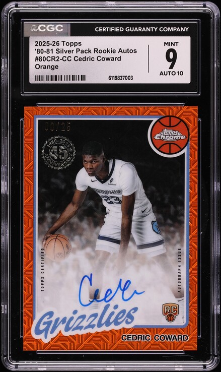2025 Topps '80 Silver Pack Orange Cedric Coward ROOKIE AUTO /25