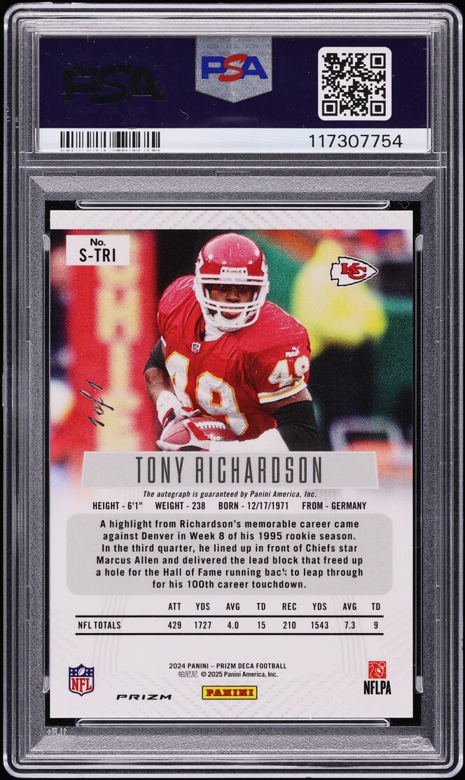 2024 Panini Prizm Deca Black Tony Richardson AUTO 1/1 #ST-RI PSA 9 MINT