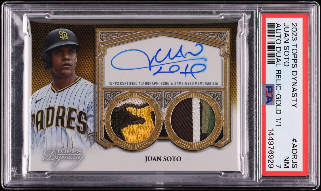 2023 Topps Dynasty Dual Gold Juan Soto PATCH AUTO 1/1 #ADR-JS PSA 7 NRMT