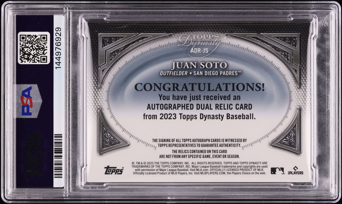 2023 Topps Dynasty Dual Gold Juan Soto PATCH AUTO 1/1 #ADR-JS PSA 7 NRMT