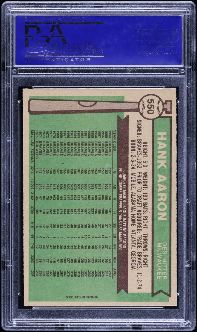 1976 O-Pee-Chee Hank Aaron #550 PSA 7 NRMT