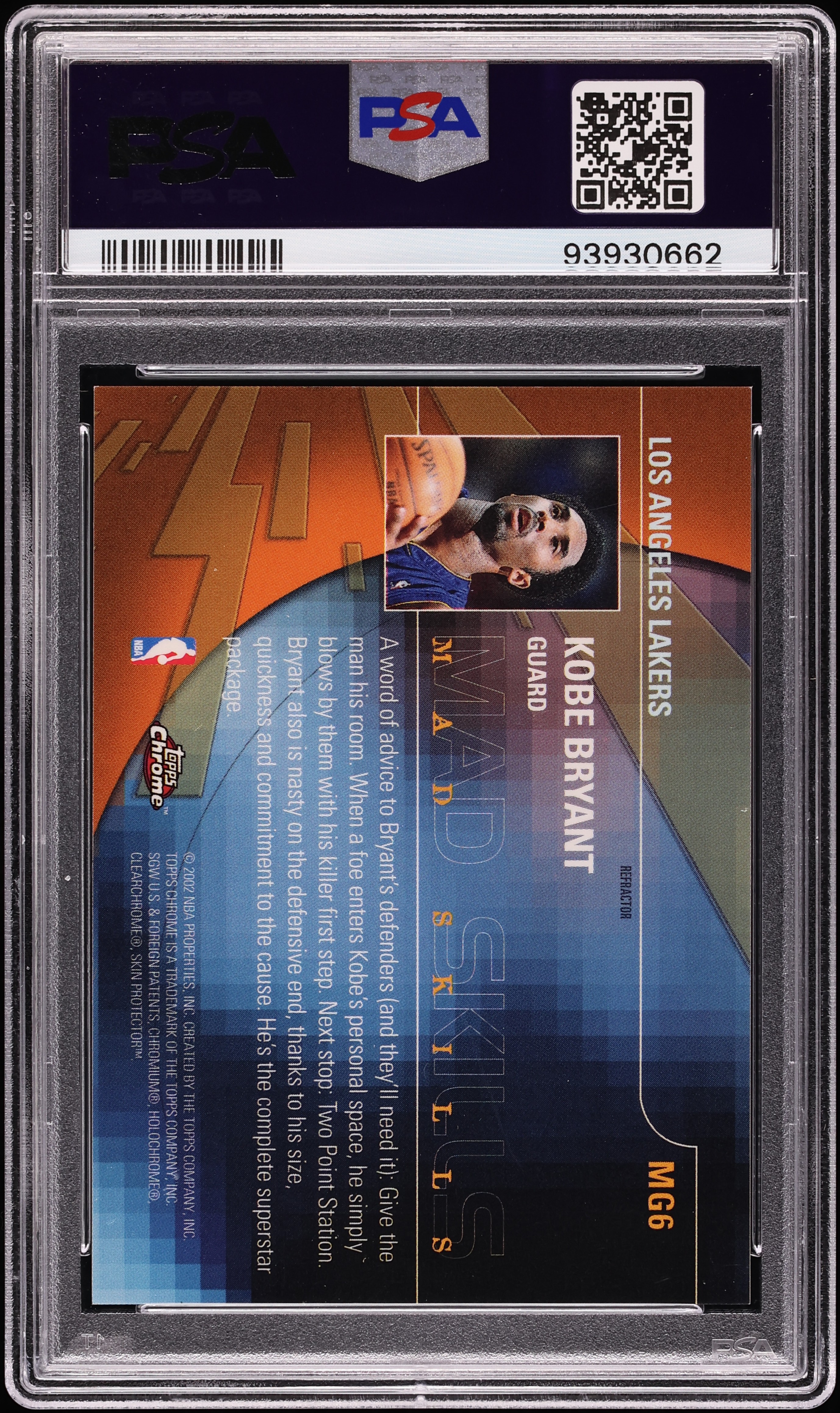 2001 Topps Chrome Mad Game Refractor Kobe Bryant #MG6 PSA 9 MINT