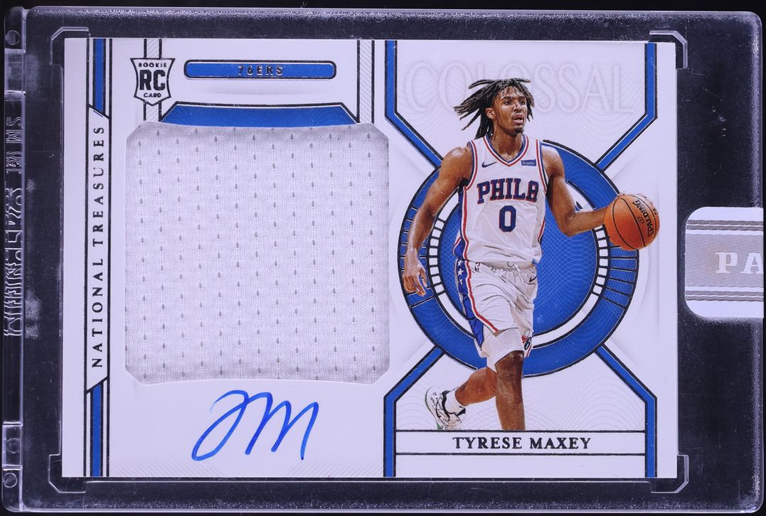2020 National Treasures Colossal White Box Tyrese Maxey ROOKIE PATCH AUTO 1/1 #CM-TMX