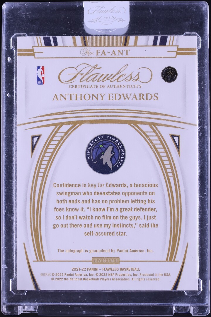 2021 Panini Flawless Amethyst Anthony Edwards AUTO JERSEY # 1/3 #FA-ANT