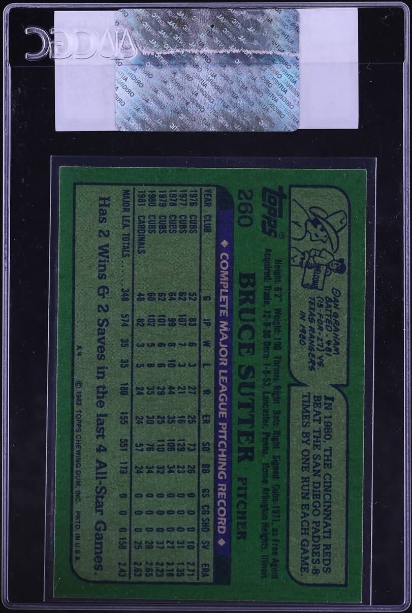 1982 Topps Bruce Sutter #260 CGC AUTH