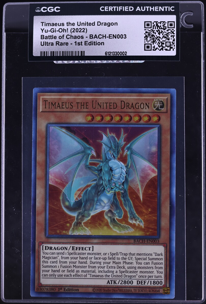 2022 Yu-Gi-Oh! BACH 1st Edition Ultra Rare Timaeus The United Dragon #BACH-EN003 CGC AUTH