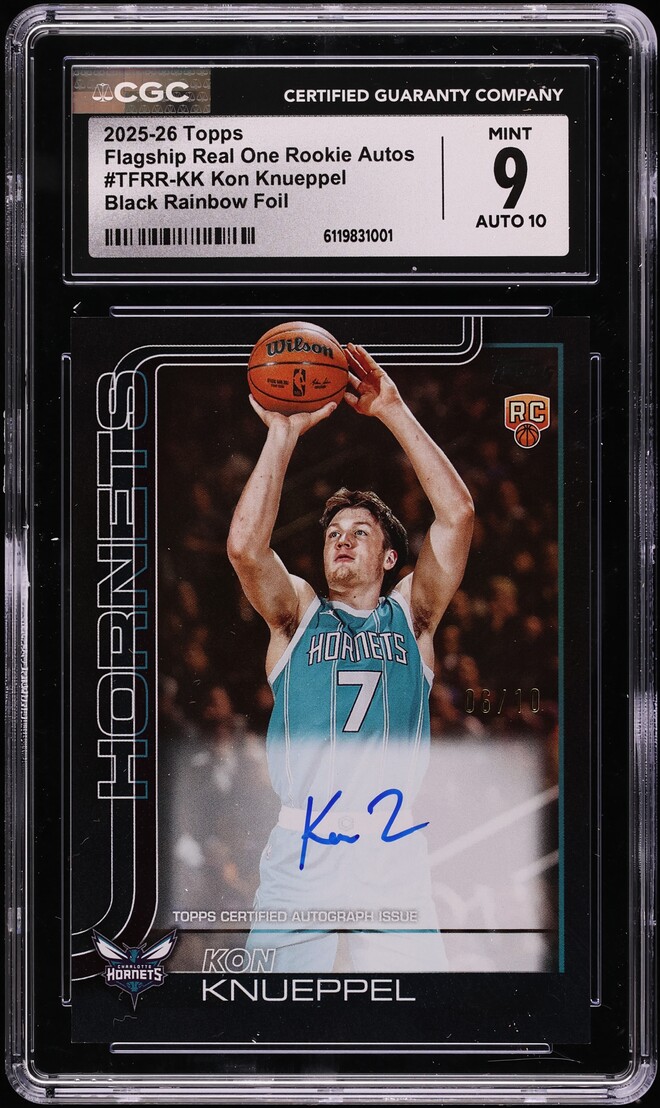2025 Topps Flagship Real One Black Rainbow Foil Kon Knueppel ROOKIE AUTO /10 #TFRR-KK CGC 9
