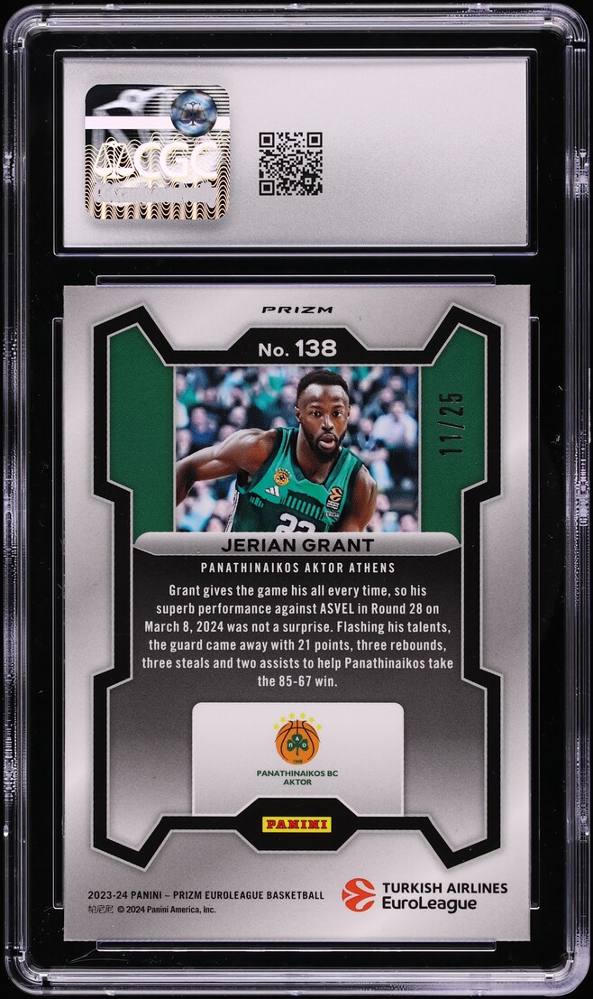 2023 Panini Prizm EuroLeague Green Pulsar Jerian Grant /25 #138