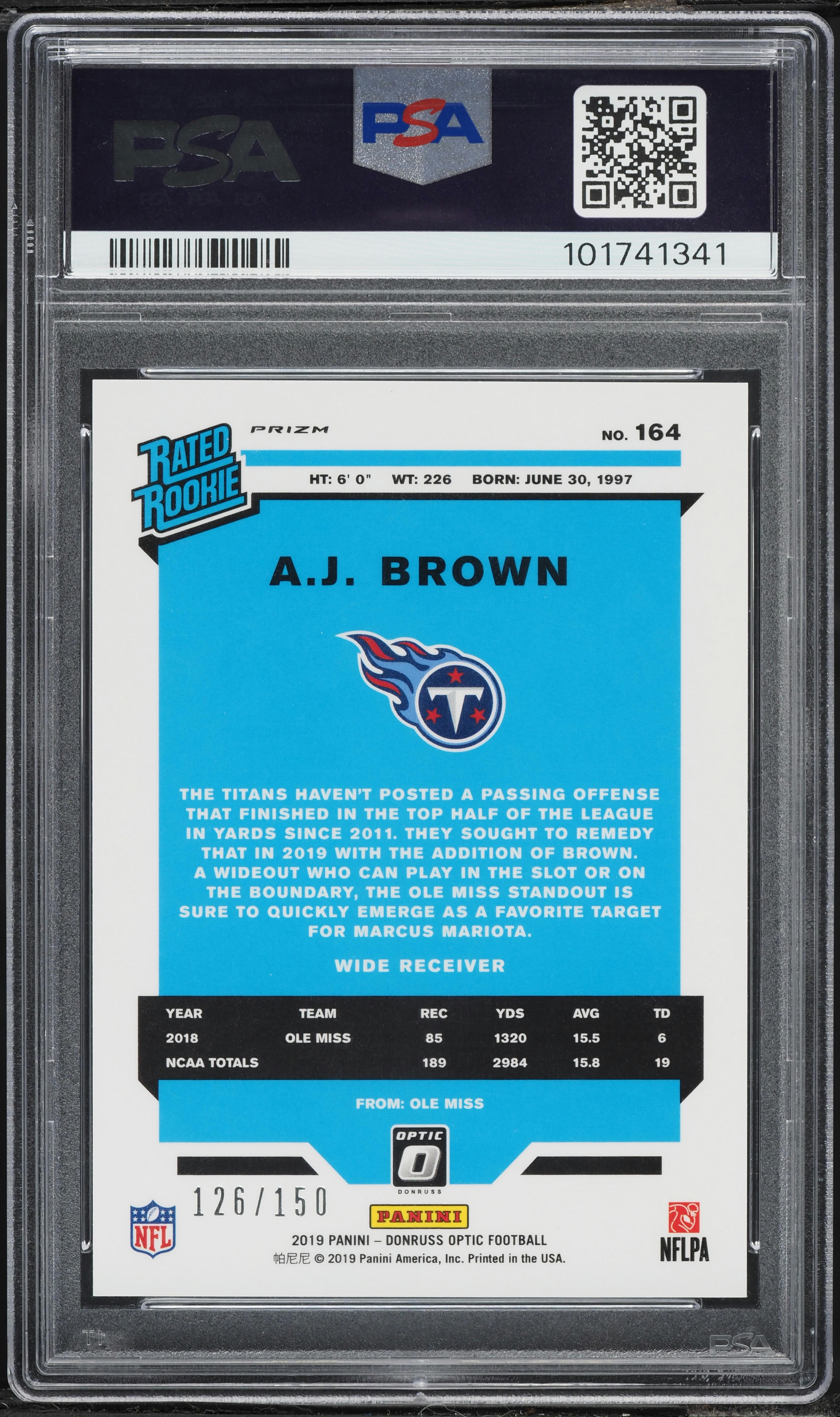 2019 Donruss Optic Blue A.J. Brown ROOKIE /150 #164 PSA 10 GEM
