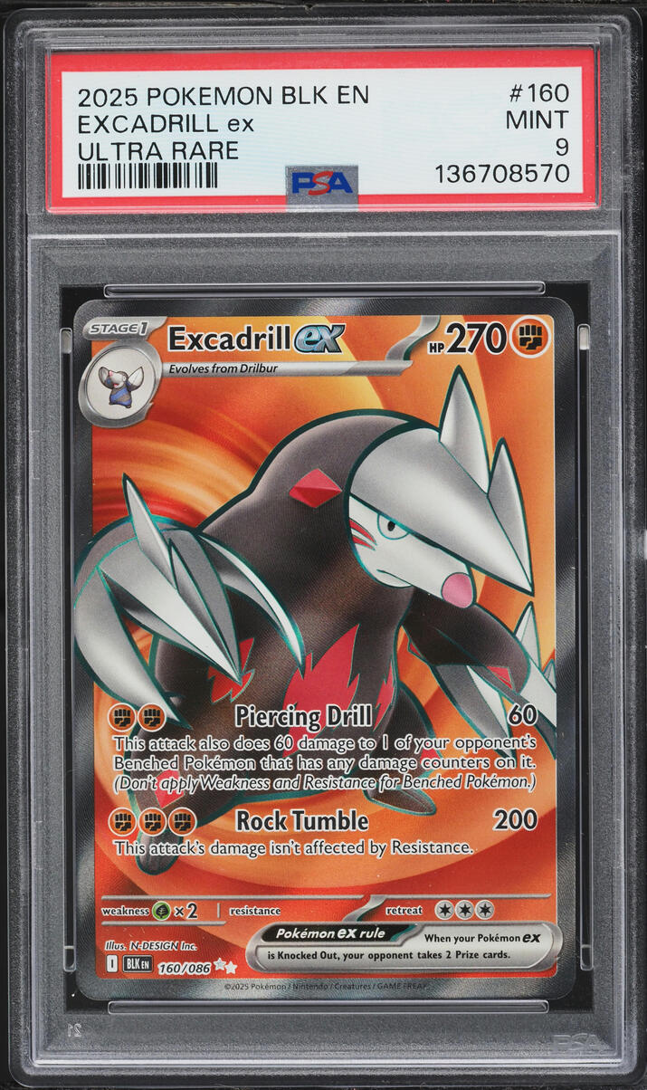 2025 Pokemon Scarlet & Violet Black Bolt Full Art Excadrill ex #160 PSA 9 MINT