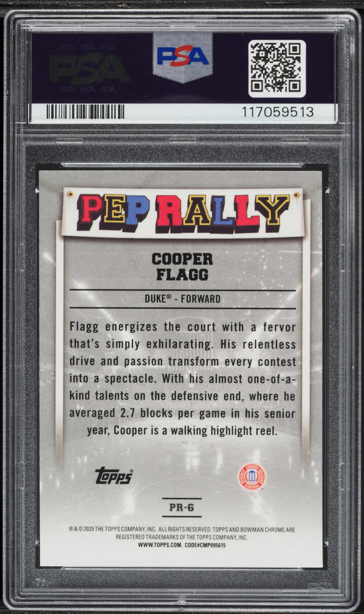 2024 Bowman Chrome University Pep Rally Cooper Flagg ROOKIE #PR-6 PSA 10 GEM MINT