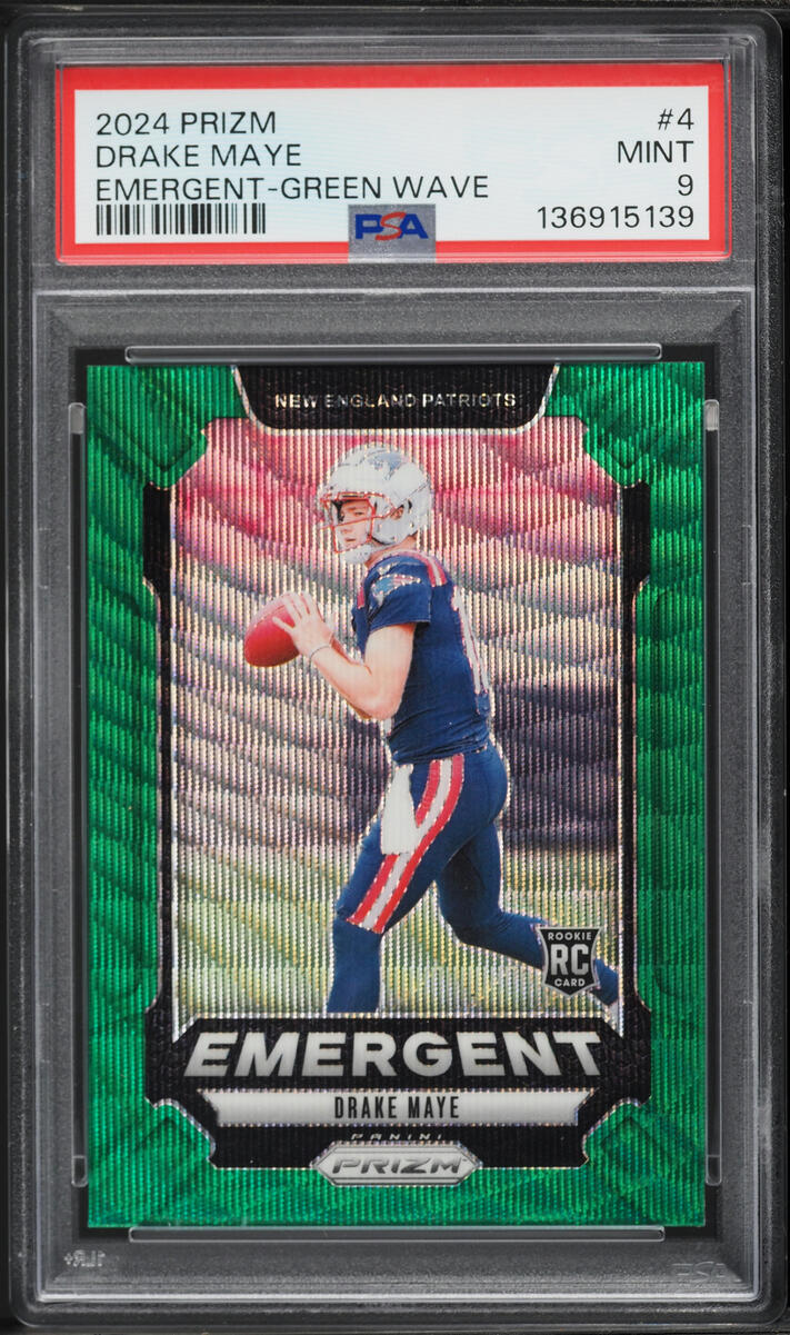 2024 Panini Prizm Emergent Green Wave Drake Maye ROOKIE #4 PSA 9 MINT
