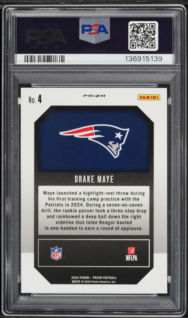 2024 Panini Prizm Emergent Green Wave Drake Maye ROOKIE #4 PSA 9 MINT