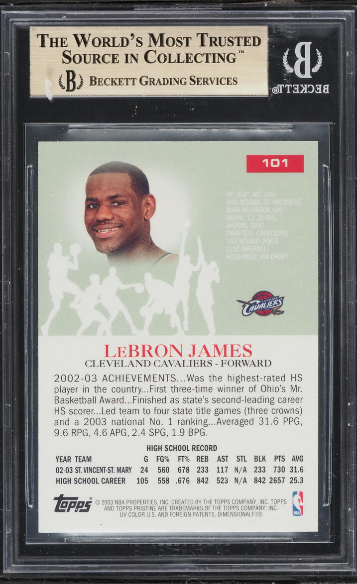 2003 Topps Pristine LeBron James ROOKIE #101 BGS 9.5 GEM MINT