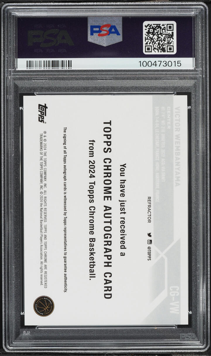 2023 Topps Chrome Refractor Victor Wembanyama ROOKIE AUTO #CG-VW PSA 10 GEM MINT