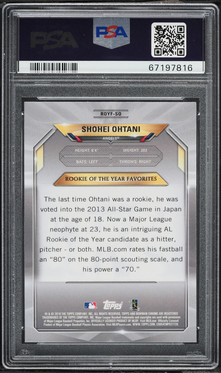 2018 Bowman Chrome Mega Box Favorites Shohei Ohtani ROOKIE #ROYF-SO PSA 9 MINT