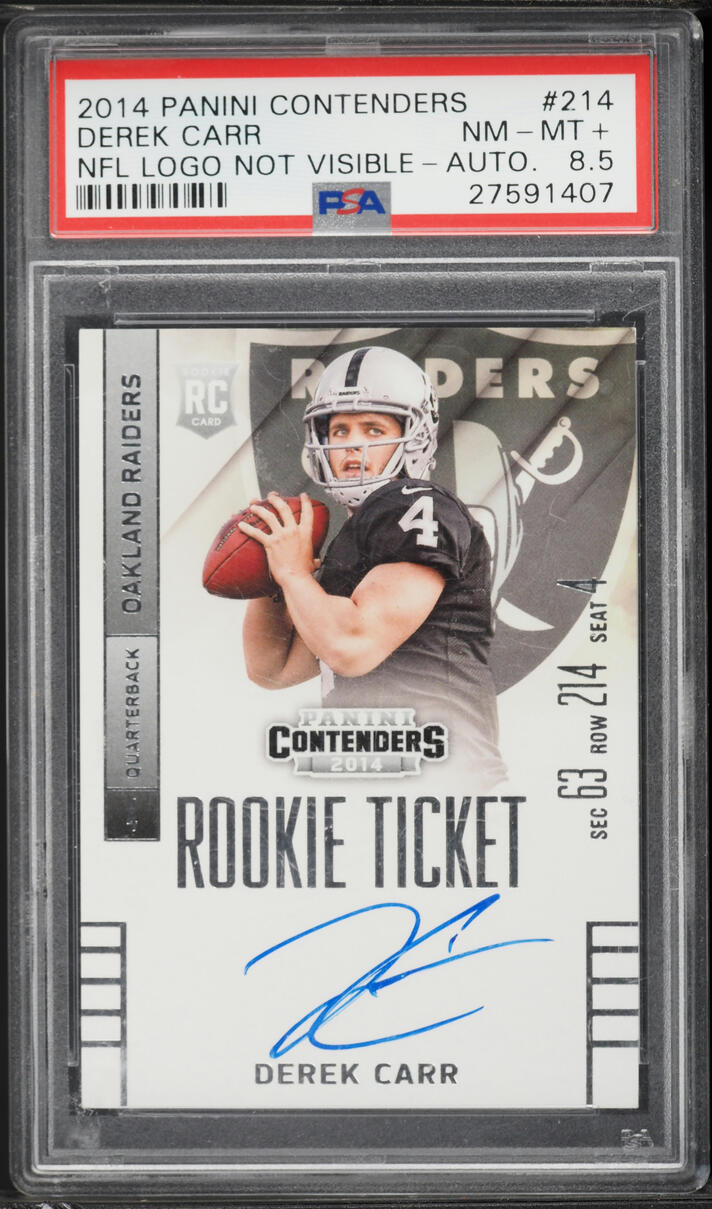 2014 Panini Contenders Derek Carr ROOKIE AUTO #214 PSA 8.5 NM-MT+