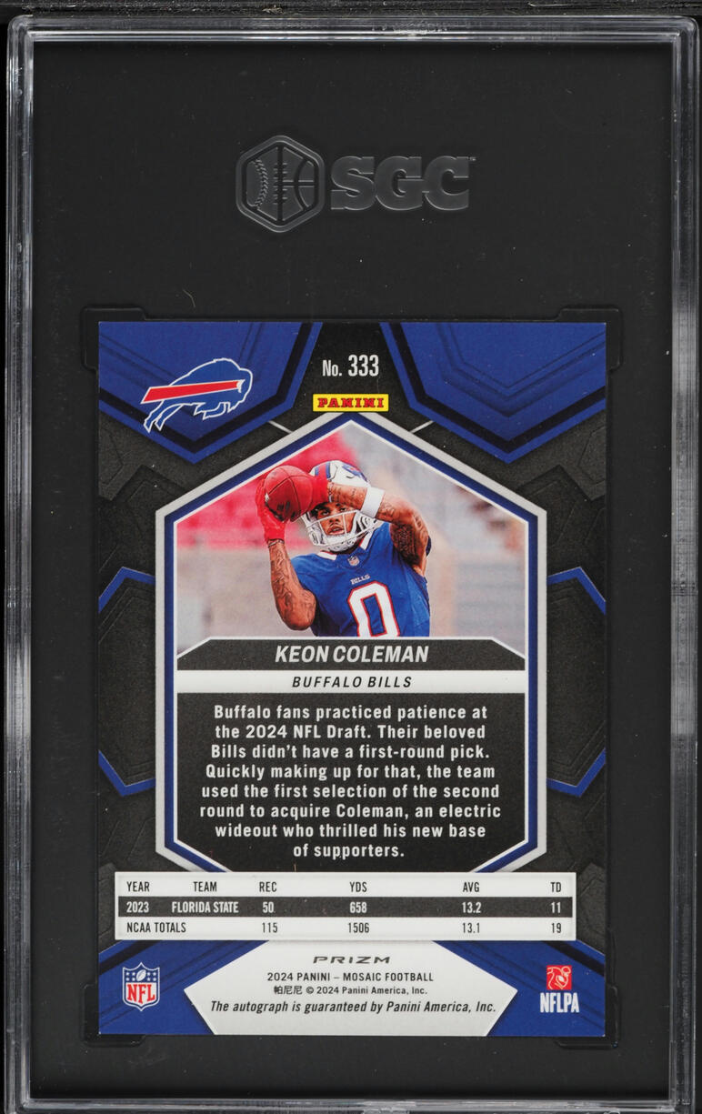 2024 Panini Mosaic Keon Coleman ROOKIE AUTO #333 SGC 9.5 MINT+