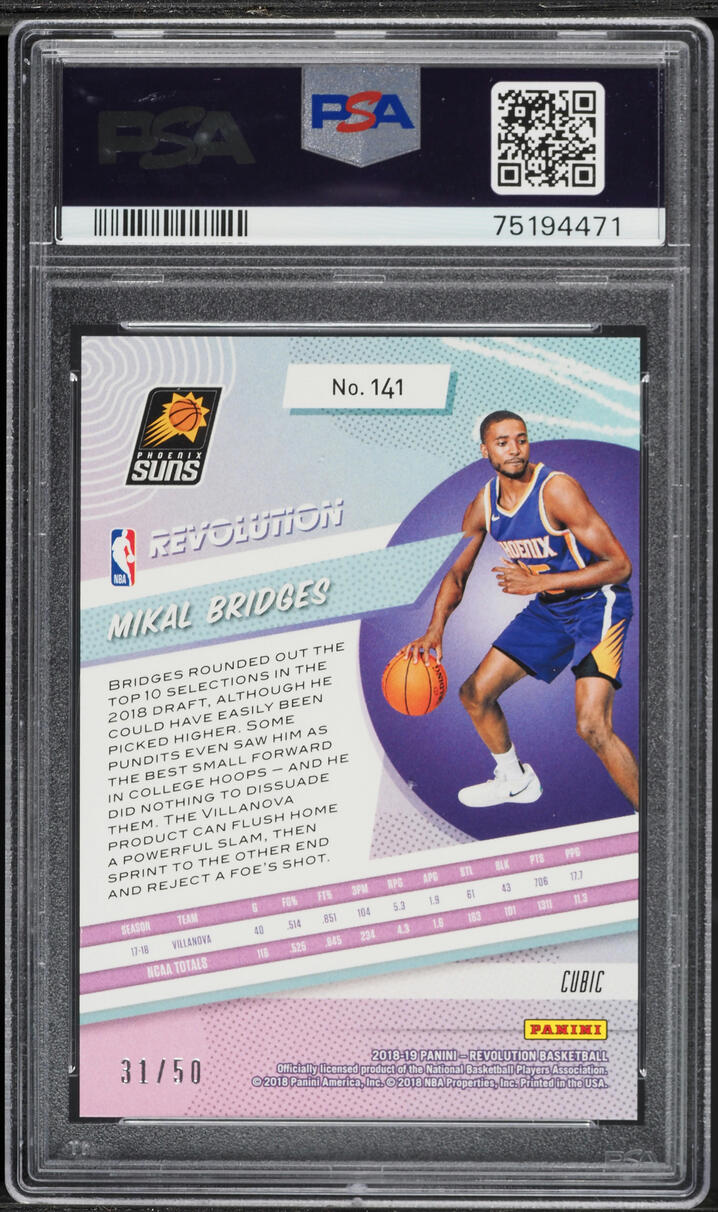 2018 Panini Revolution Cubic Mikal Bridges ROOKIE /50 #141 PSA 10 GEM MINT
