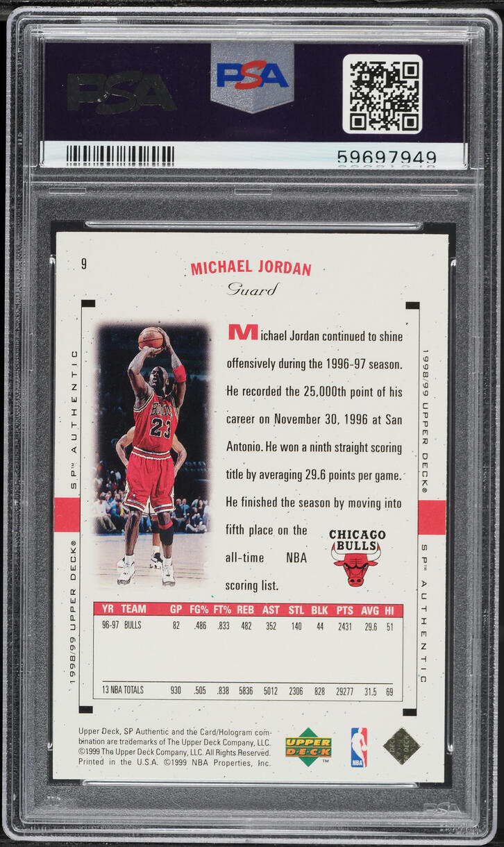 1998 SP Authentic Michael Jordan #9 PSA 9 MINT