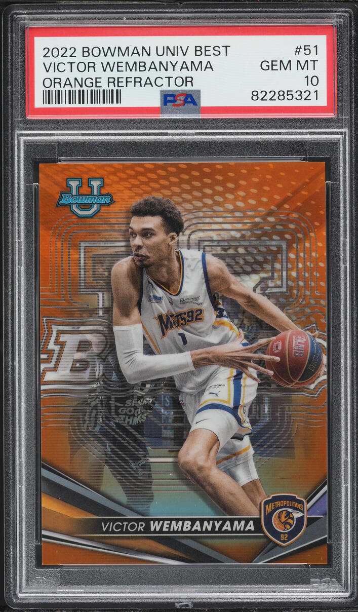 2022 Bowman University Best Orange Refractor Victor Wembanyama ROOKIE /25 #51 PSA 10 GEM MINT