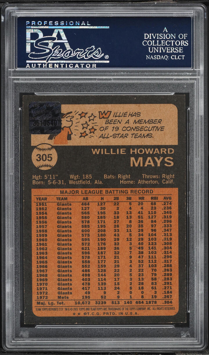 2001 Topps Team Topps Legends Willie Mays AUTO #TT1F PSA 8.5 NM-MT+