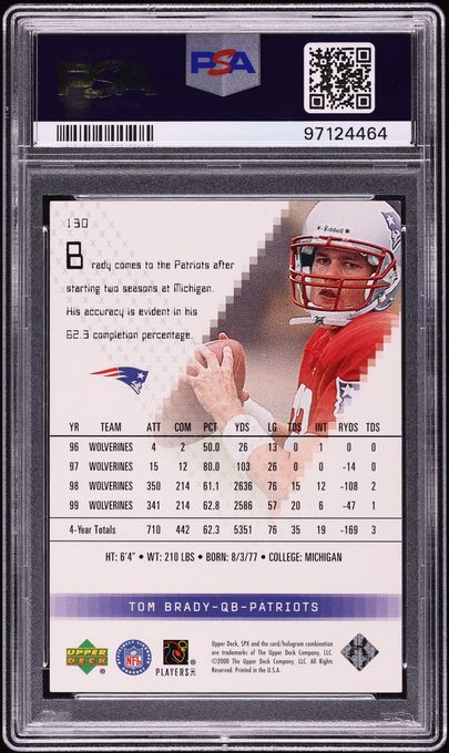 2000 SPx Proof TB12 Collection Tom Brady ROOKIE AUTO DNA 10 #130 PSA AUTH