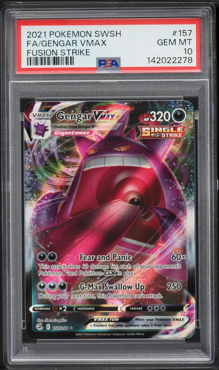 2021 Pokemon Sword & Shield Fusion Strike Full Art Gengar VMAX #157 PSA 10 GEM MINT