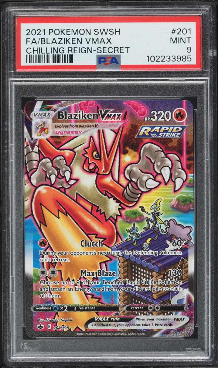 2021 Pokemon Sword & Shield Chilling Reign Alt Art Blaziken VMAX #201 PSA 9 MINT