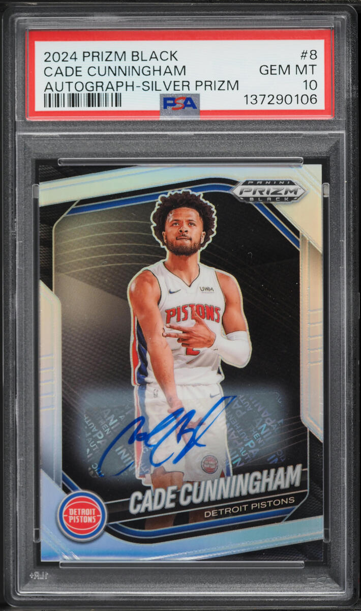2024 Panini Prizm Black Silver Cade Cunningham AUTO #8 PSA 10 GEM