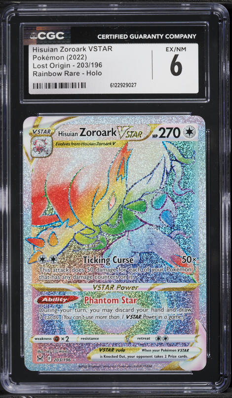 2022 Pokemon Sword & Shield Lost Origin Rainbow Rare Hisuian Zoroark VSTAR #203 CGC 6 EXMT