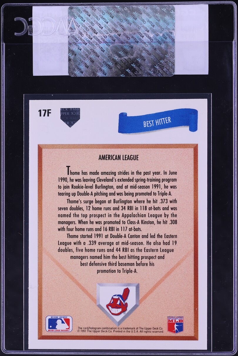 1991 Upper Deck Final Edition Jim Thome ROOKIE #17F CGC AUTH