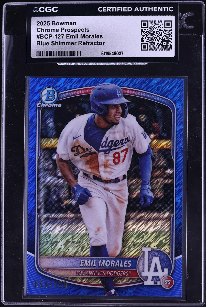 2025 Bowman Chrome Blue Shimmer Refractor Emil Morales PROSPECT /150 #BCP-127 CGC AUTH